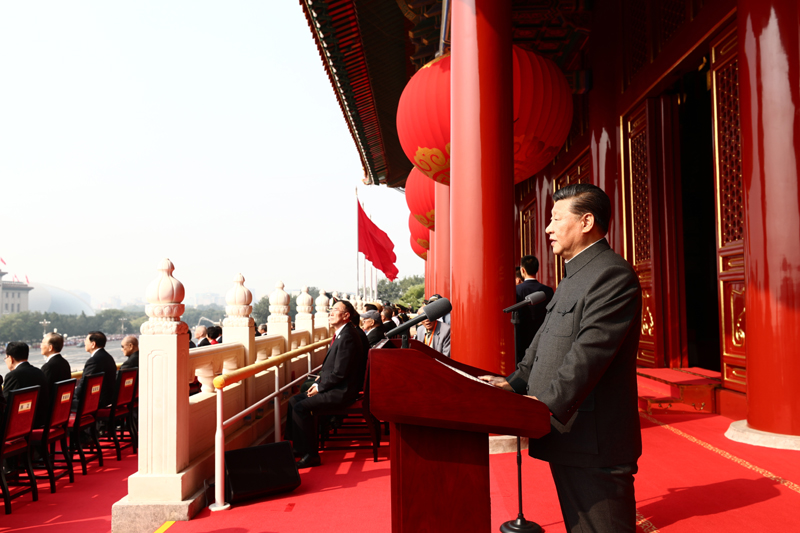 10月1日上午，慶祝中華人民共和國成立70周年大會在北京天安門廣場隆重舉行。中共中央總書記、國家主席、中央軍委主席習(xí)近平發(fā)表重要講話。